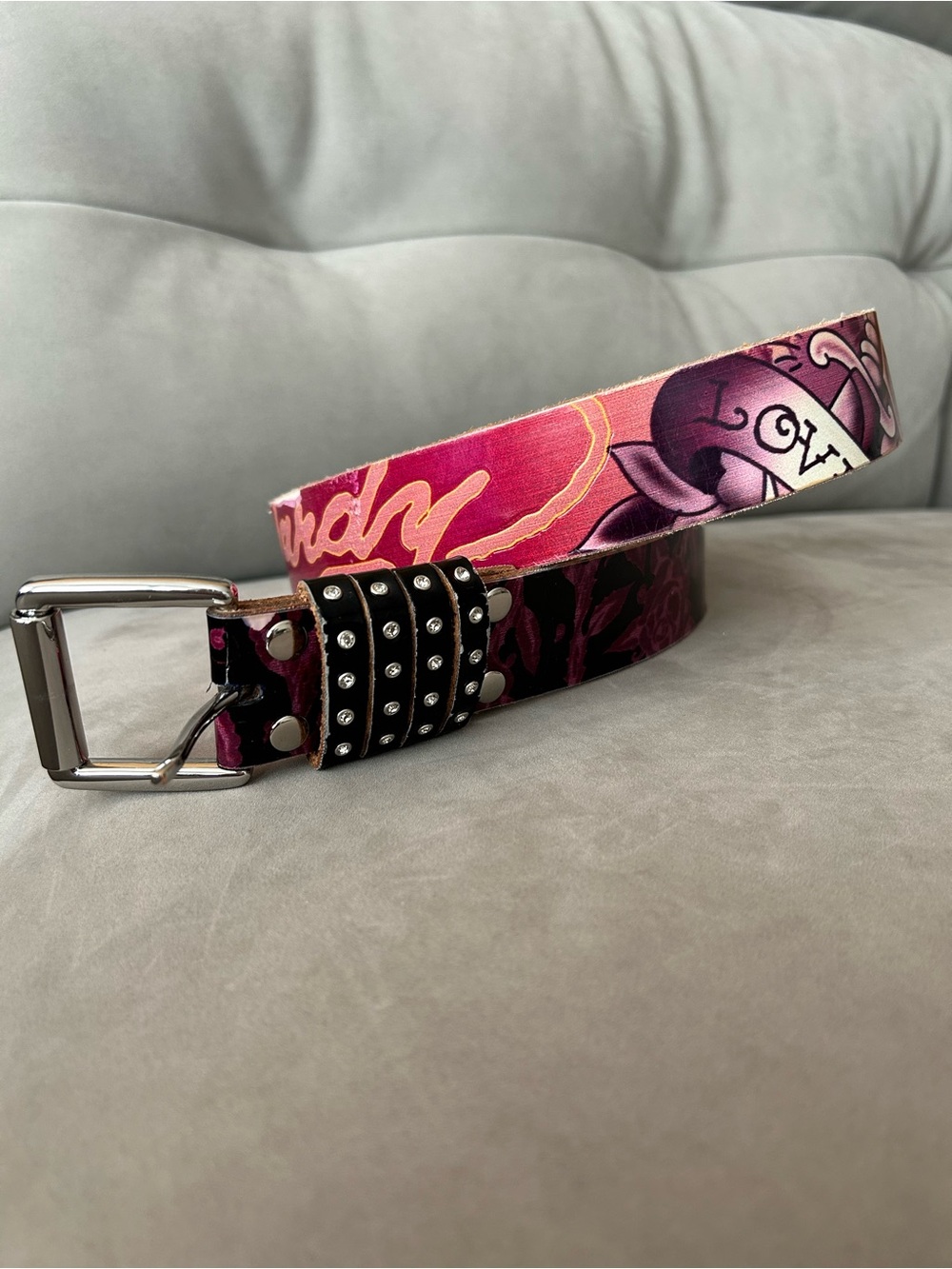 Vintage Ed Hardy Y2K Tattoo-print Women's Belt